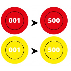 1000 autocollants en vitrophanie (2 x 500 ex), 3 cm Ø, données variables, livrés sur planches